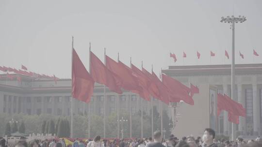 人民大会堂 天安门两会红旗飘扬视频素材模板下载