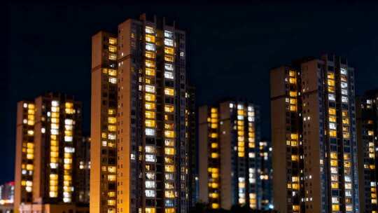 城市夜景居民楼灯光万家灯火