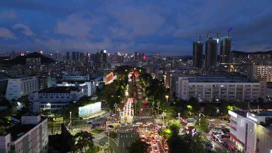 广东深圳城市夜幕降临夜景航拍