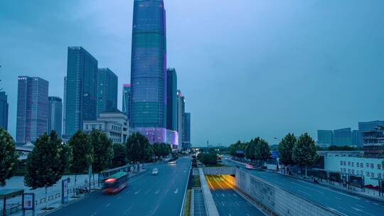 义乌城市地标交通车流夜景延时