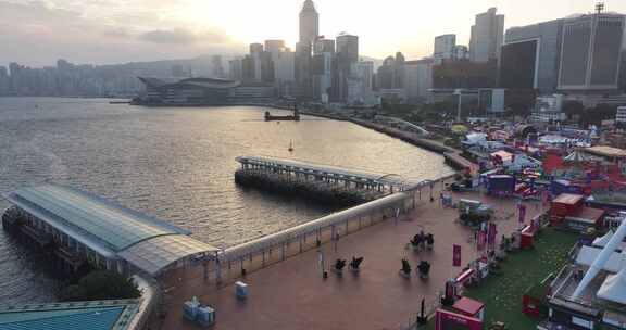香港中环码头清晨航拍