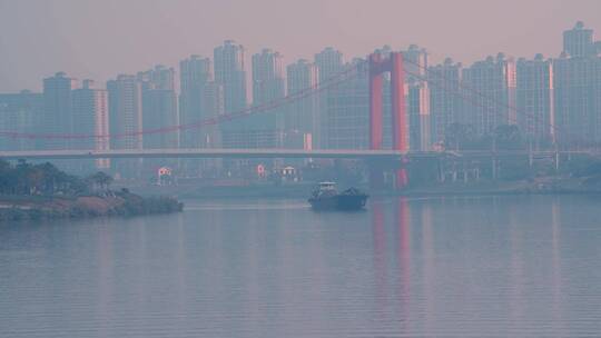 轮船轮渡货船运输河道交通大桥过桥南宁邕江