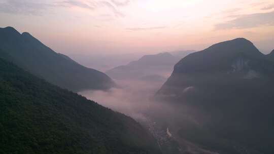 航拍清远阳山秤架早晨