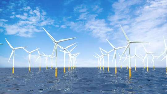 海上的新能源风力发电三维动画
