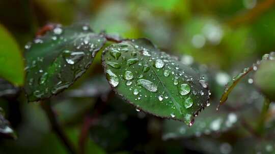 雨天植物叶子的雨水雨滴水珠的自然治愈风景