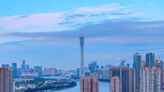 珠江广州塔与夕阳晚霞自然风光延时摄影