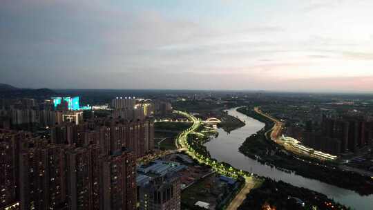 衡阳城市夜景航拍-衡阳华新蒸水河