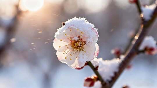 覆雪梅花特写
