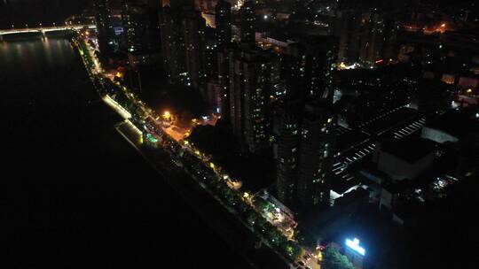 航拍衡阳市湘江夜景