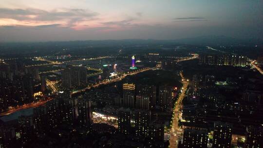 航拍衡阳城市夜景天际线