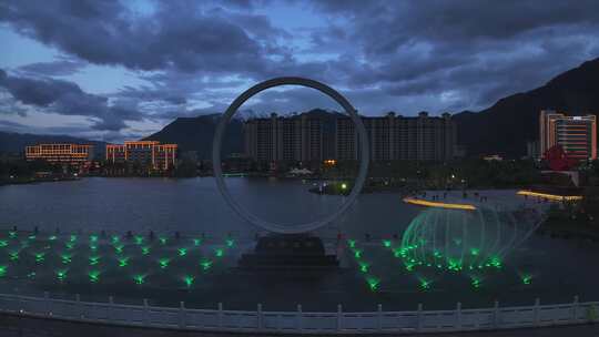 西藏林芝市民族团结广场城市地标建筑航拍