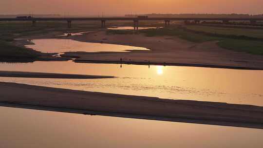夕阳下蜿蜒曲折的大江大河实拍