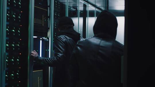 俩个窃贼闯入服务器室视频素材模板下载