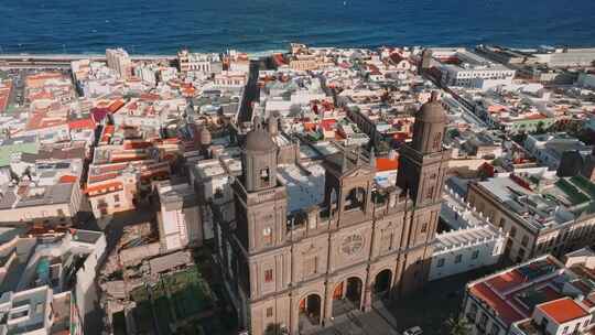 拉斯帕尔马斯大加那利岛圣安娜维格塔大教堂景观视频素材模板下载