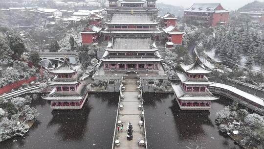 雪景航拍 古建筑