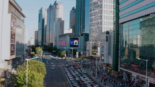 城市地标商圈 城市街景 车流 航拍 商业