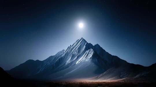 月光照耀下的雪山之巅星光璀璨