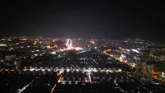 航拍山东泰安城市夜景