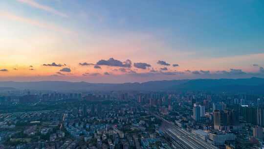 湖南怀化城市清晨彩霞航拍延时8K