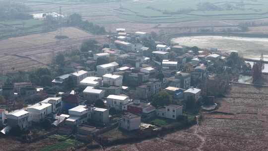 乡村田野村庄航拍全景