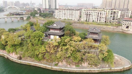 航拍湖南衡阳石鼓书院4A景区