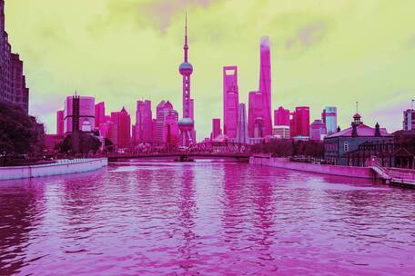 粉色上海延时摄影