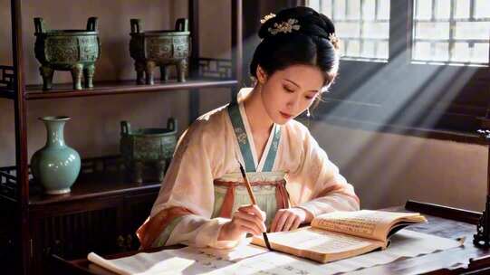 古风美女 古代大家闺秀闺房学习