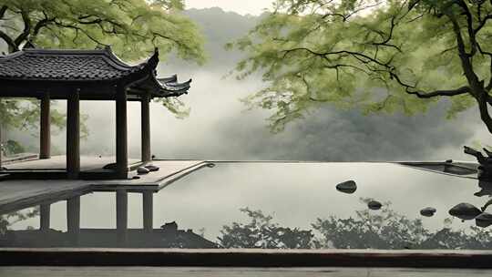 古风亭台山水景观