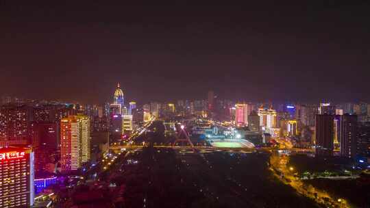 青海西宁中心广场大景夜景航拍延时