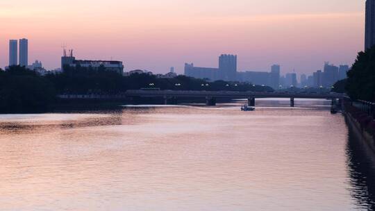 广州珠江城市景观与夕阳晚霞自然风光