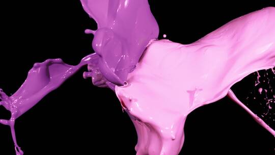 粉色紫色液体颜料泼洒飞溅