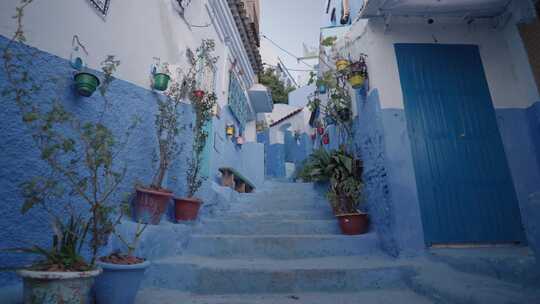 蓝色，独特，楼梯，Chefchaouen