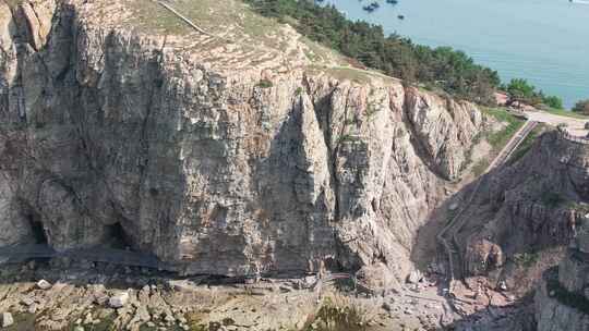 山东长岛九丈崖大海海洋悬崖焦石岛屿航拍