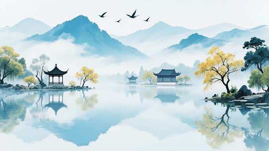 中式山水古风风景画面