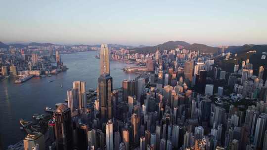 香港港岛城市大景日落夕阳航拍视频素材模板下载