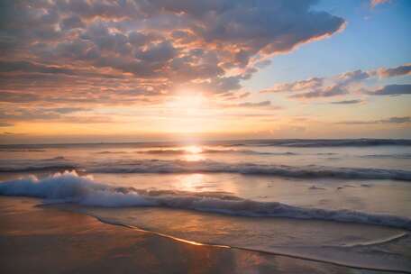 大海日落海上落日夕阳黄昏海浪沙滩