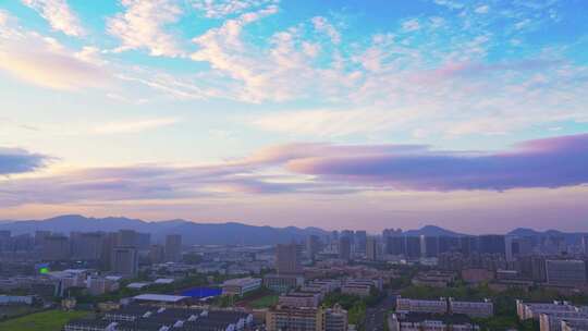 杭州滨江城市日落傍晚夜幕风景