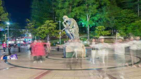 启东人民公园雕塑夜景环绕延时