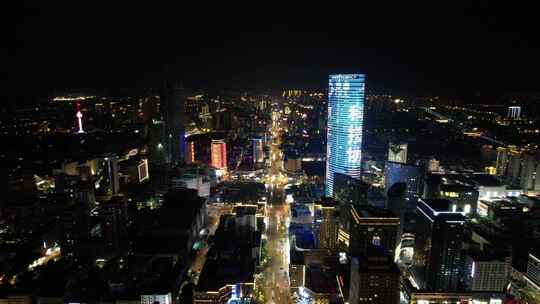 江苏徐州城市夜景灯光彭城广场苏宁广场航拍