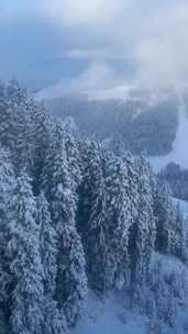 冬天雪山坐缆车雪景