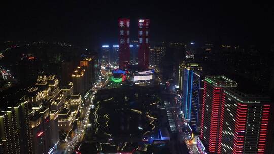 贵州贵阳花果园双子塔夜景航拍视频素材模板下载