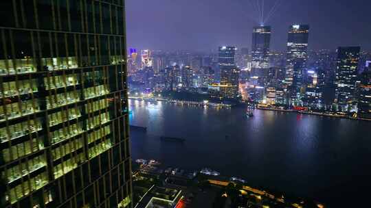 航拍上海陆家嘴高金融中心密集高楼群夜景