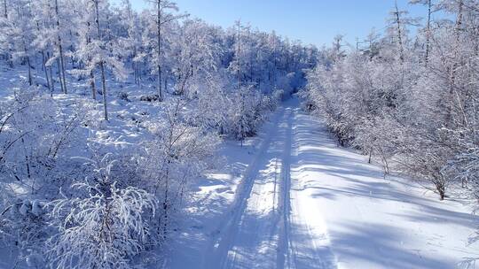 航拍内蒙古大兴安岭冰雪雾凇