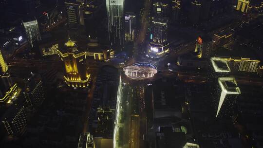 上海五角场夜景航拍车流