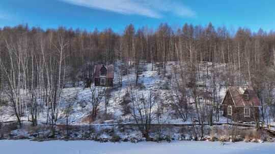 森林公园木屋雪景视频素材模板下载