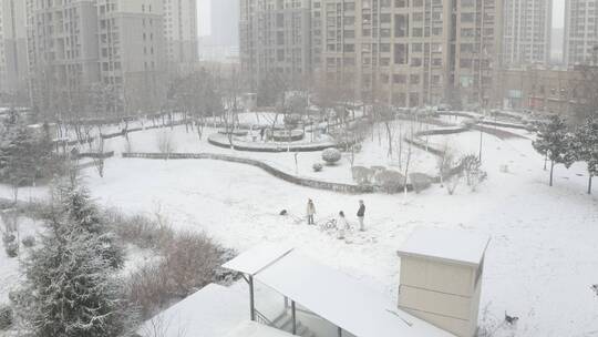 航拍冬天雪景-城市雪景小区冬天