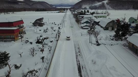 日本北海道雪原公路自驾游风光航拍