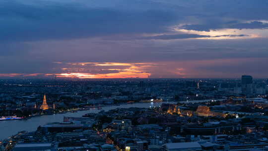 日落时拉玛8桥的鸟瞰图。泰国曼谷城市。
