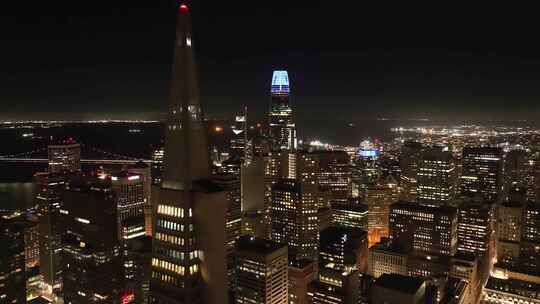 城市航拍美国加州旧金山泛美金字塔夜景灯光