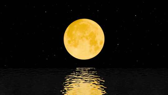 月亮升起 湖面海面水面倒影